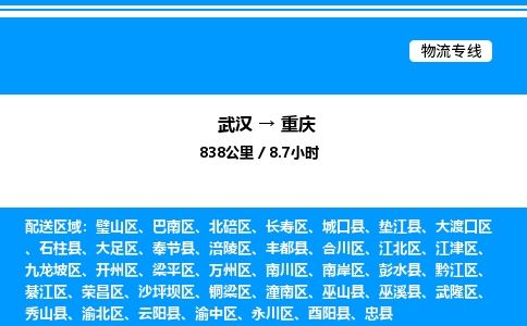 武漢到重慶物流專線-武漢至重慶貨運公司